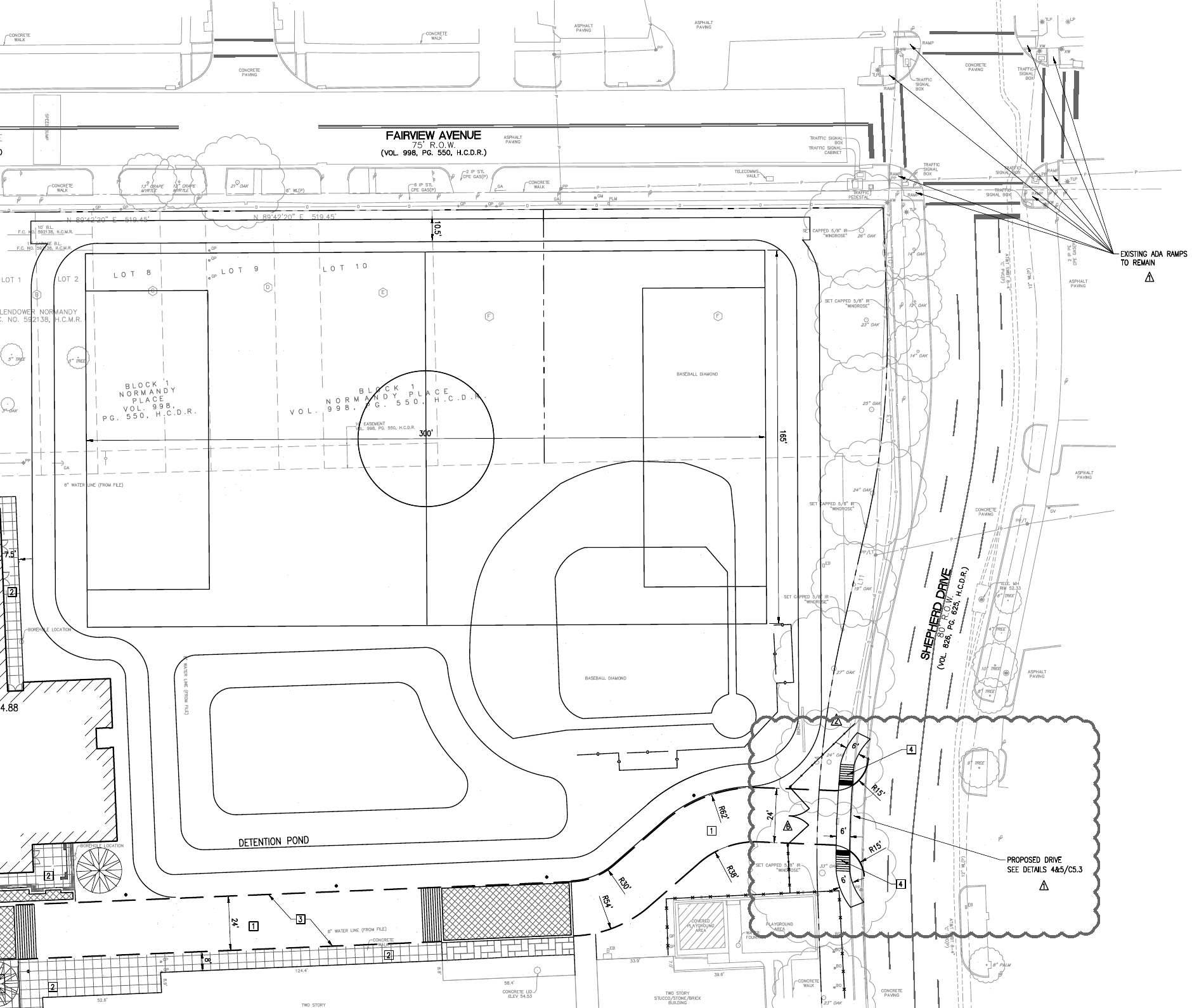 St Anne Catholic Community civil site layout showing the athletic field, detention pond, and site access, with the right-side information column removed
