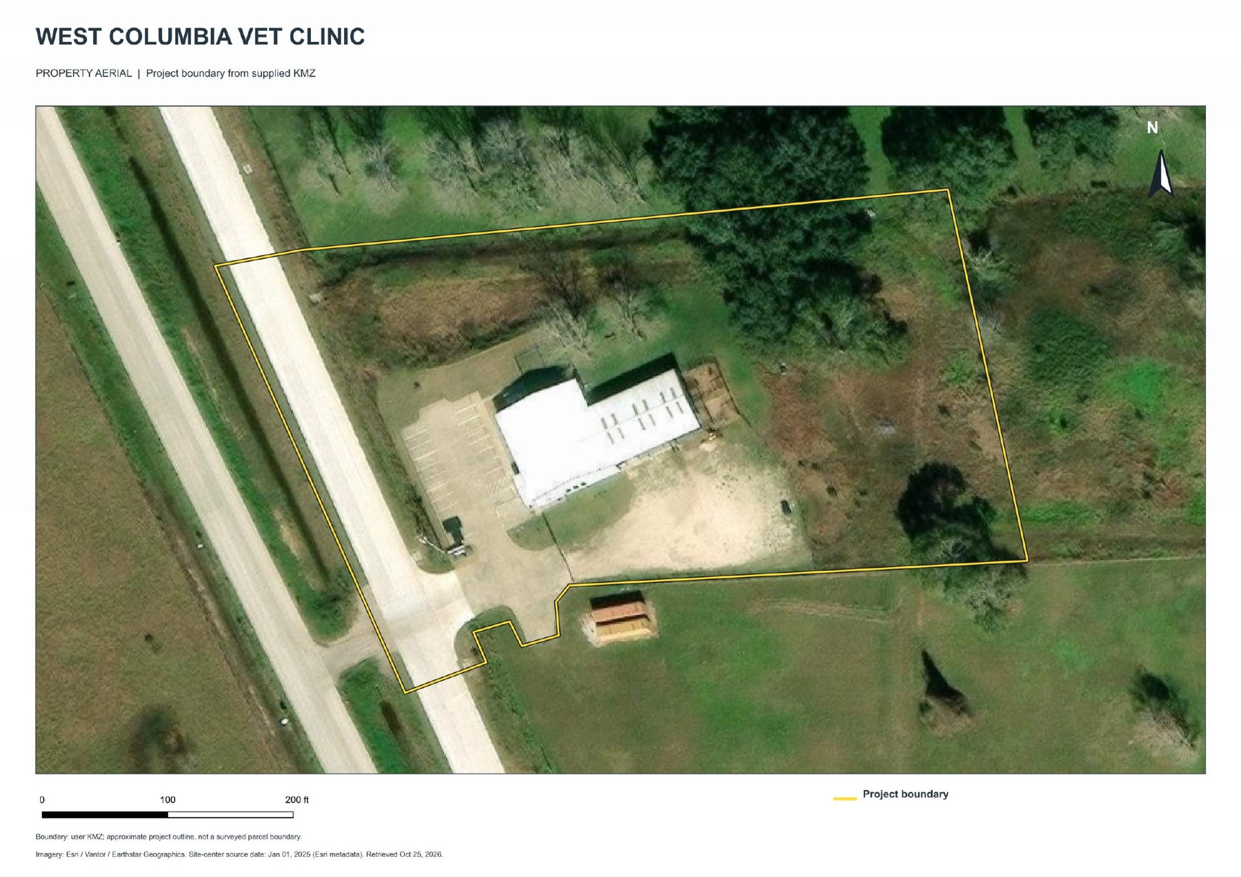Aerial of West Columbia Vet Clinic property with approximate project boundary
